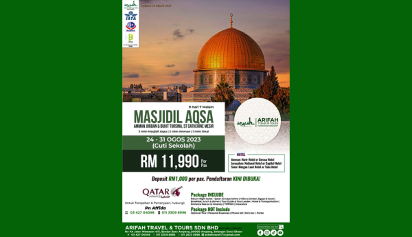 Trip Masjidil Aqsa - Amman Jordan & Bukit Tursina, St Catherine Mesir - 9H7M, 24 - 31 Ogos 2023 (Cuti Sekolah)