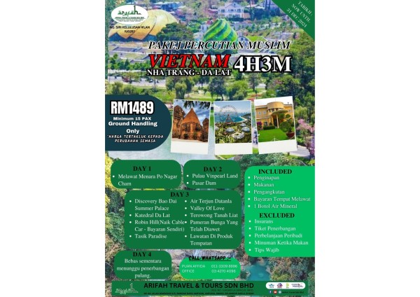PAKEJ PERCUTIAN MUSLIM - Vietnam(Nha Trang - Da Lat)